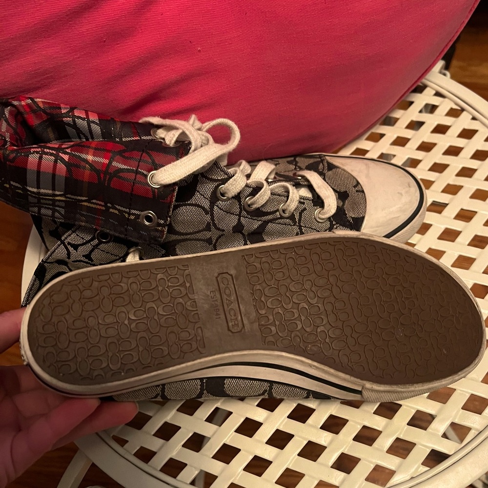 Coach Bonney Signature High-Top - Plaid lined, fold down.